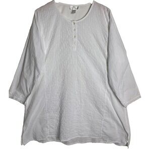 Carole Hochman Pintuck Cotton Sleep Shirt Womens Large White Classic